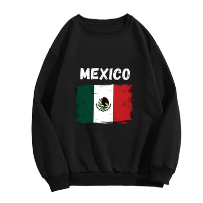 Vintage Distressed Mexico National Flag Print Crewneck Sweatshirt
