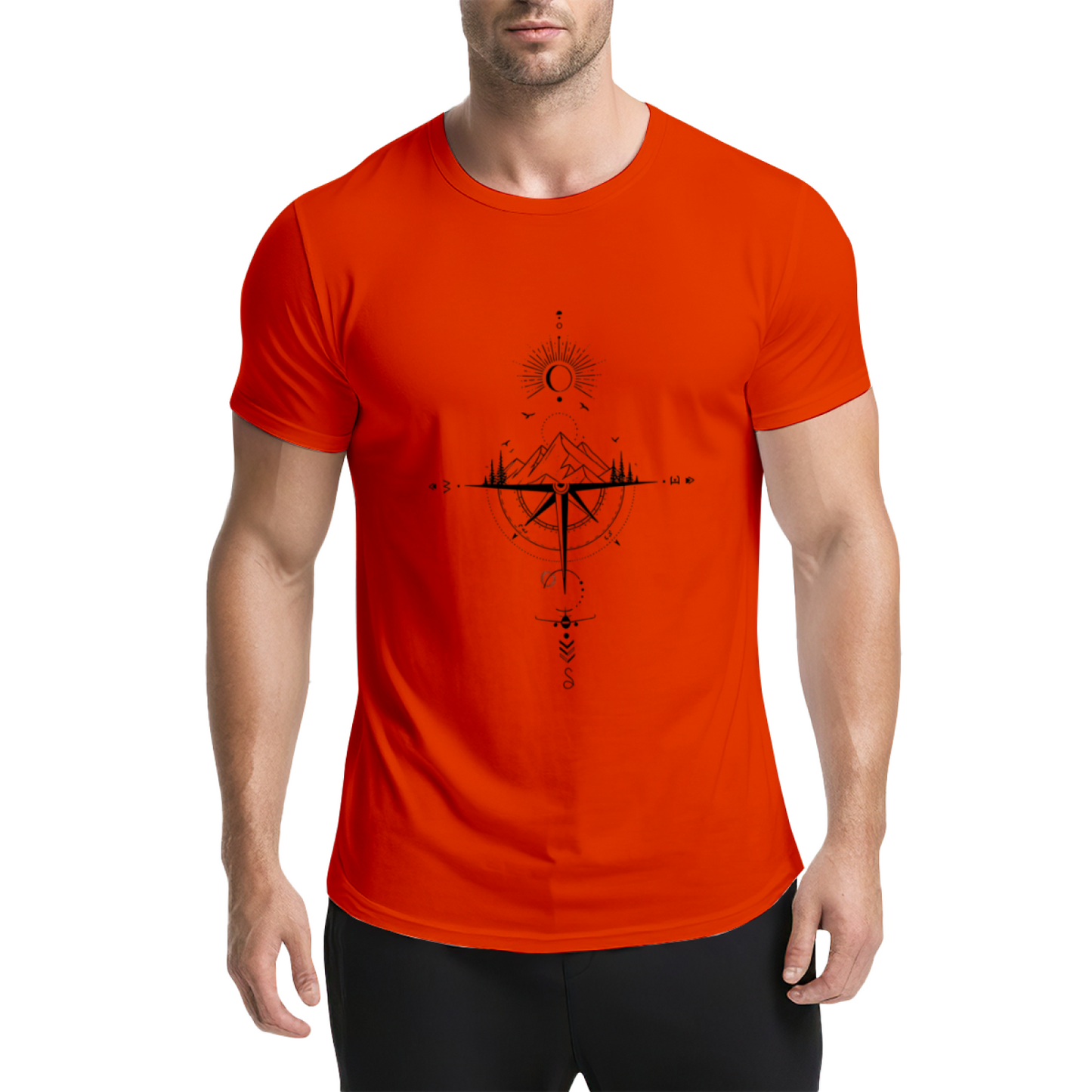 Boho Mountain Compass Sun Moon Wanderlust Travel Tee