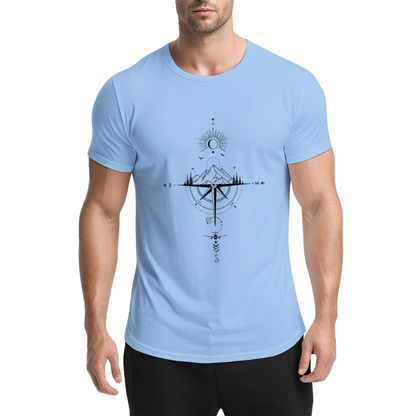 Boho Mountain Compass Sun Moon Wanderlust Travel Tee