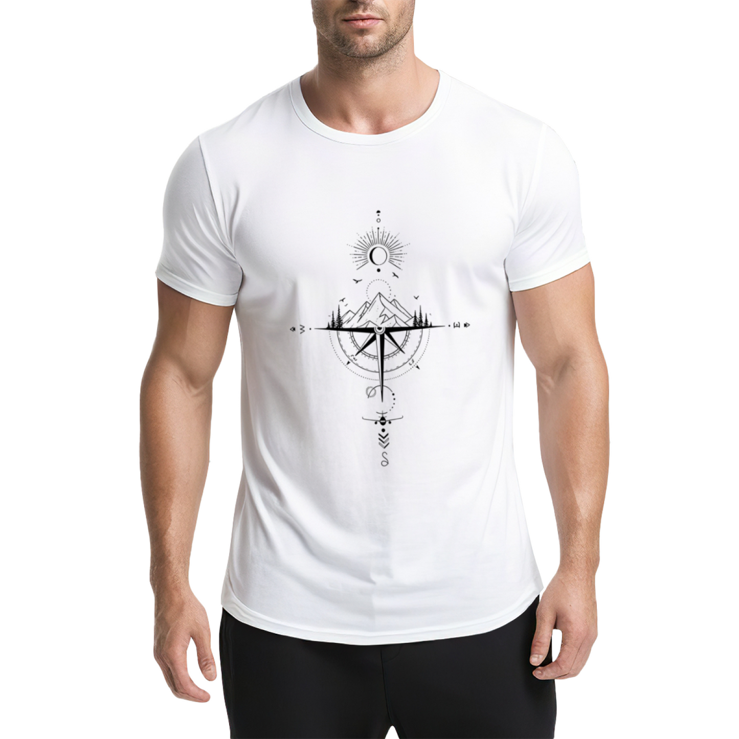 Boho Mountain Compass Sun Moon Wanderlust Travel Tee
