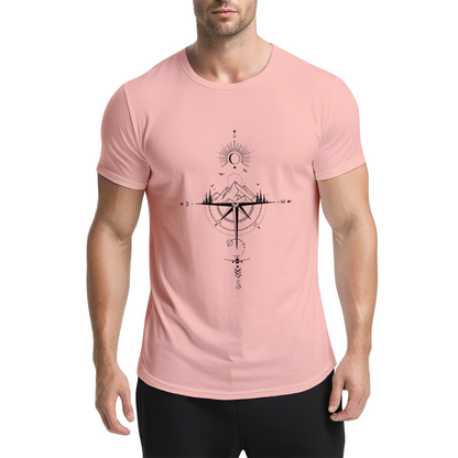 Boho Mountain Compass Sun Moon Wanderlust Travel Tee
