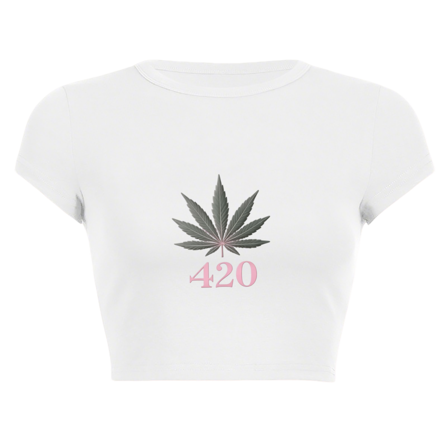 420 Hemp Leaf Minimal White Graphic Crop Top