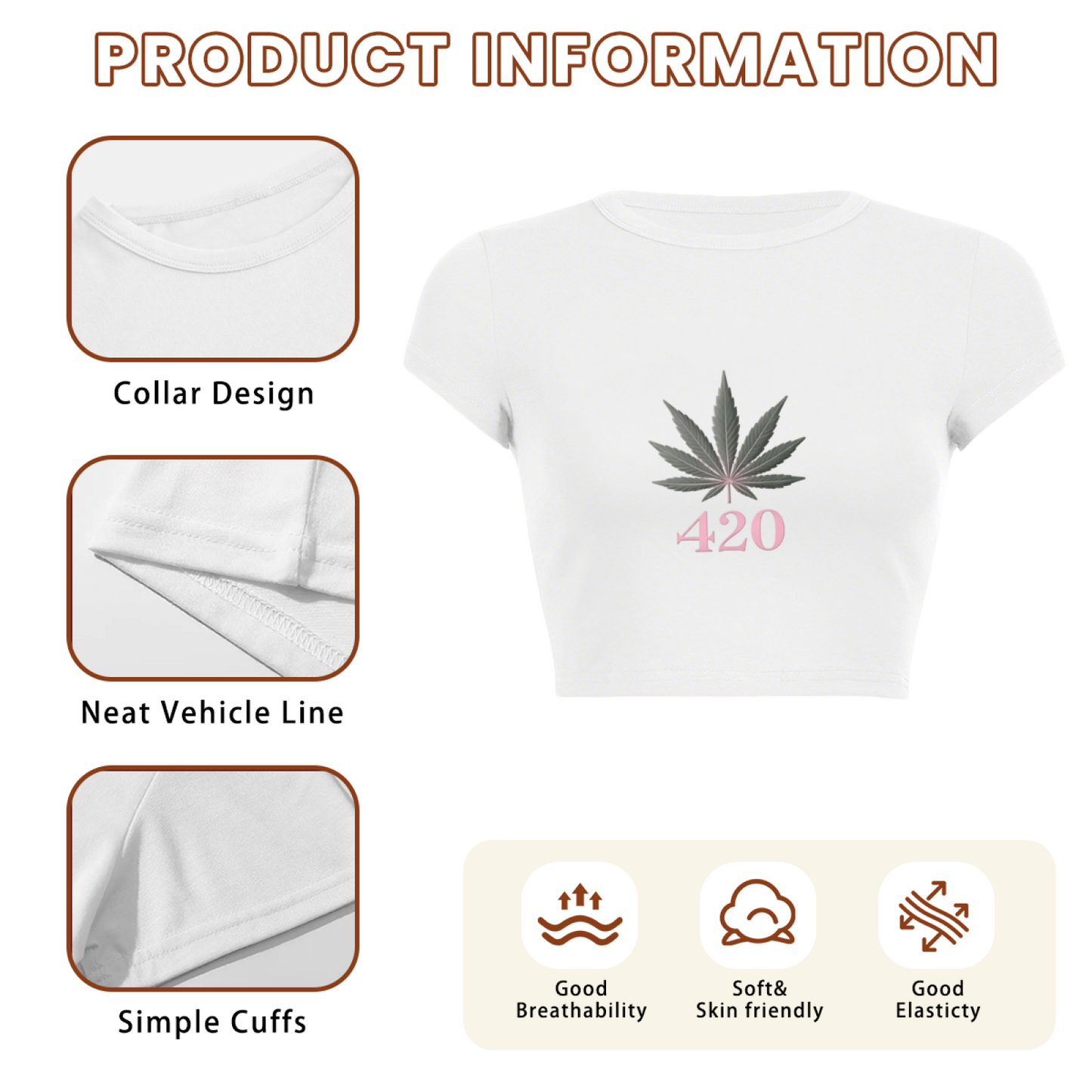 420 Hemp Leaf Minimal White Graphic Crop Top