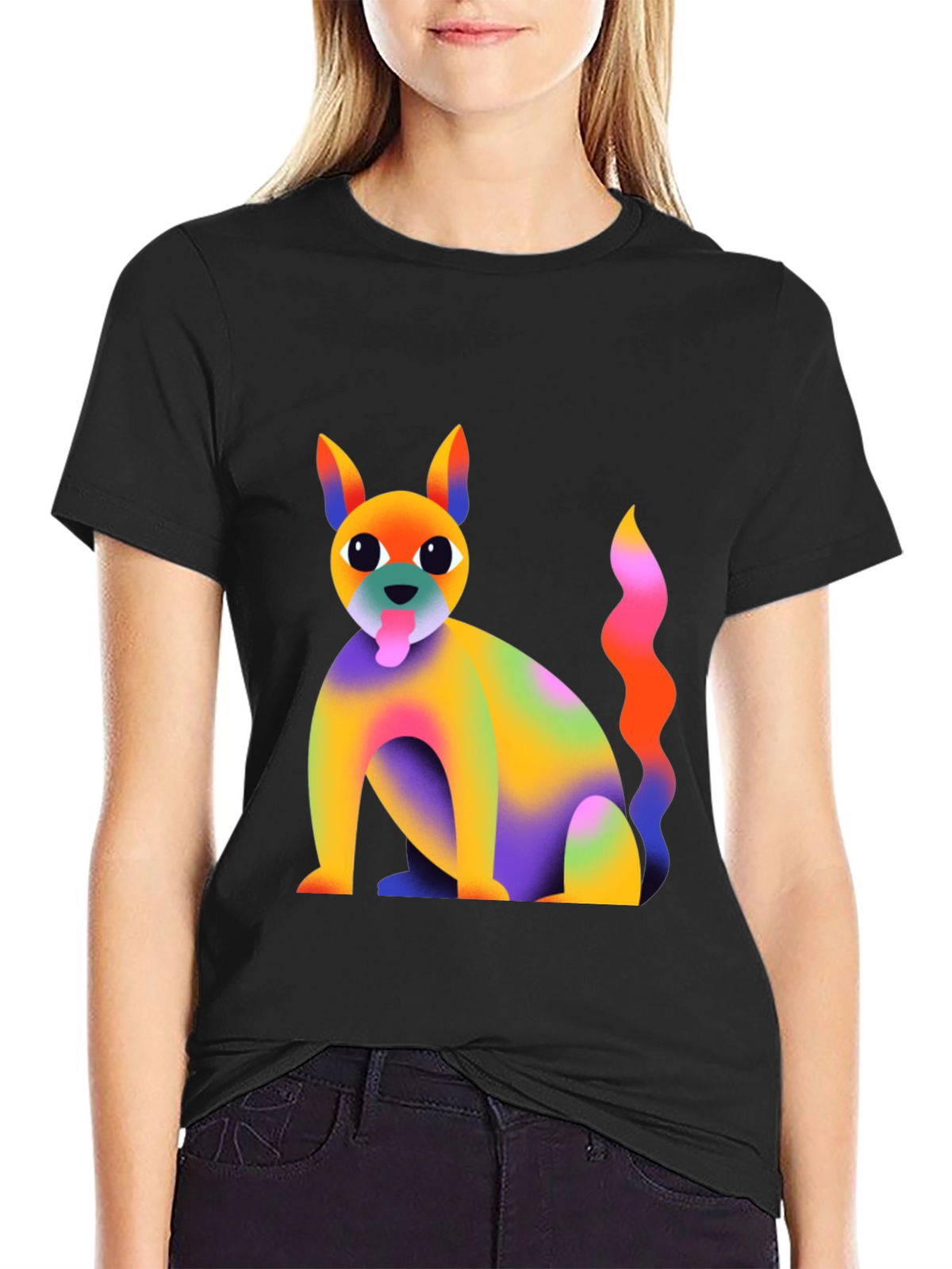 Rainbow Dog Graphic T-Shirt - Quirky and Fun!