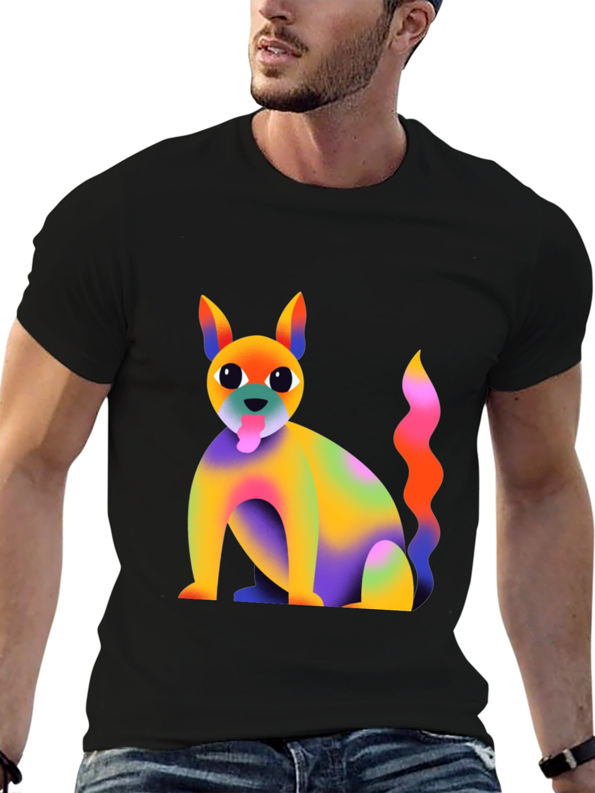 Rainbow Dog Graphic T-Shirt - Quirky and Fun!