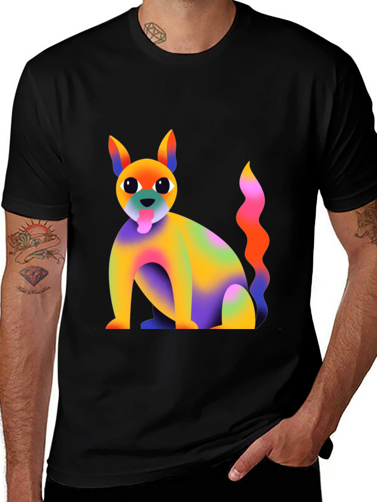 Rainbow Dog Graphic T-Shirt - Quirky and Fun!