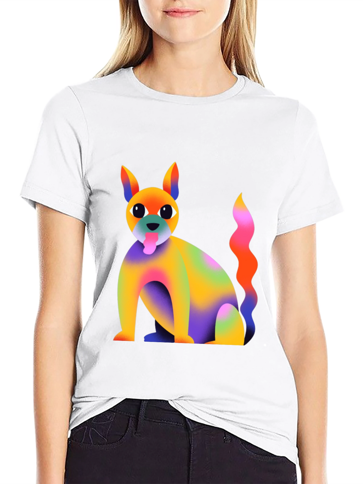 Rainbow Dog Graphic T-Shirt - Quirky and Fun!