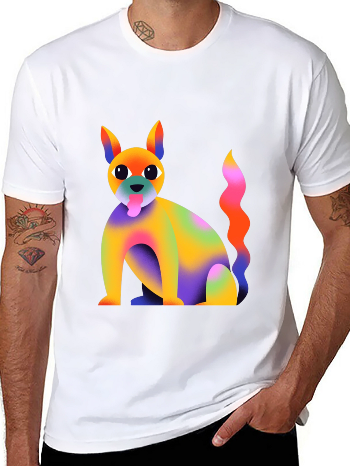 Rainbow Dog Graphic T-Shirt - Quirky and Fun!