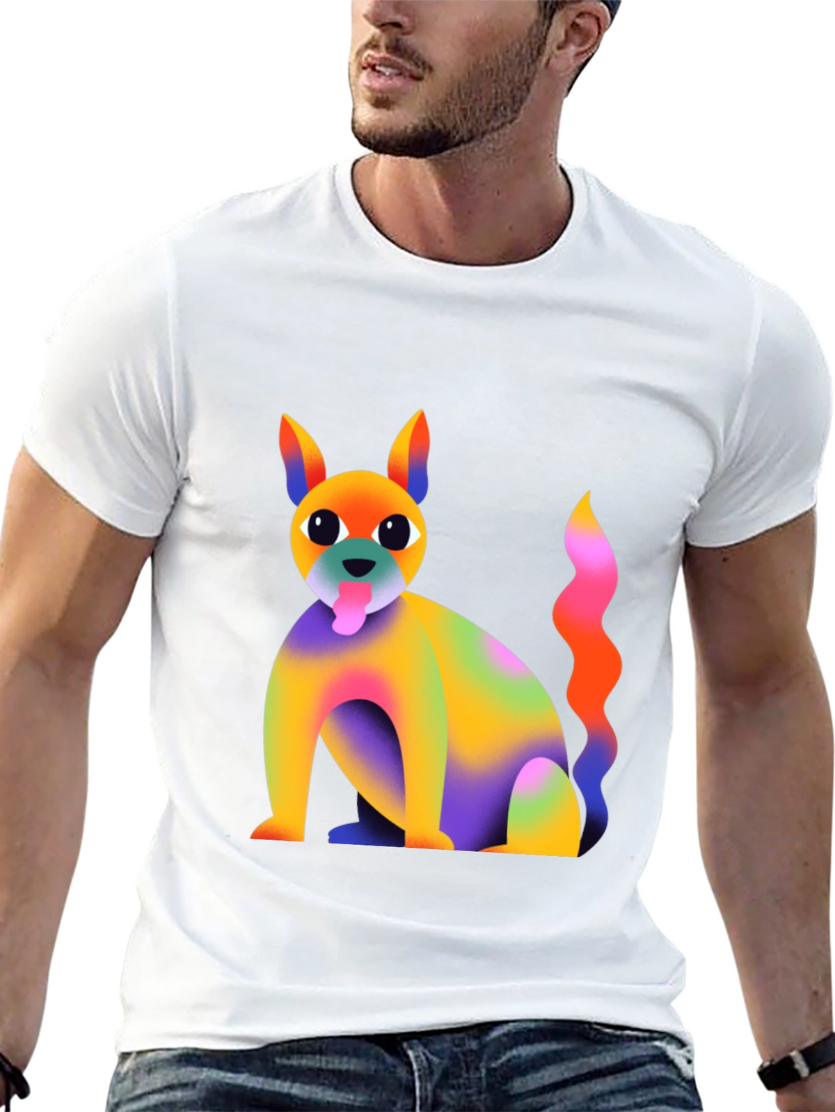 Rainbow Dog Graphic T-Shirt - Quirky and Fun!