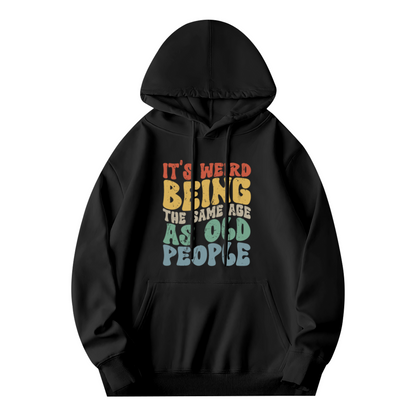 Vintage Retro Age Humor Text Hoodie, Soft Casual Black Top
