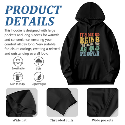 Vintage Retro Age Humor Text Hoodie, Soft Casual Black Top