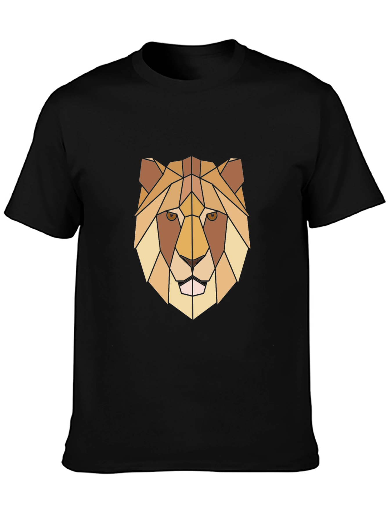 Geometric Lion Graphic Print Black T-Shirt