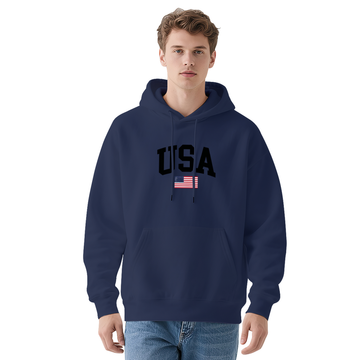 Retro USA Flag Varsity Letter Print Casual Hoodie For Men