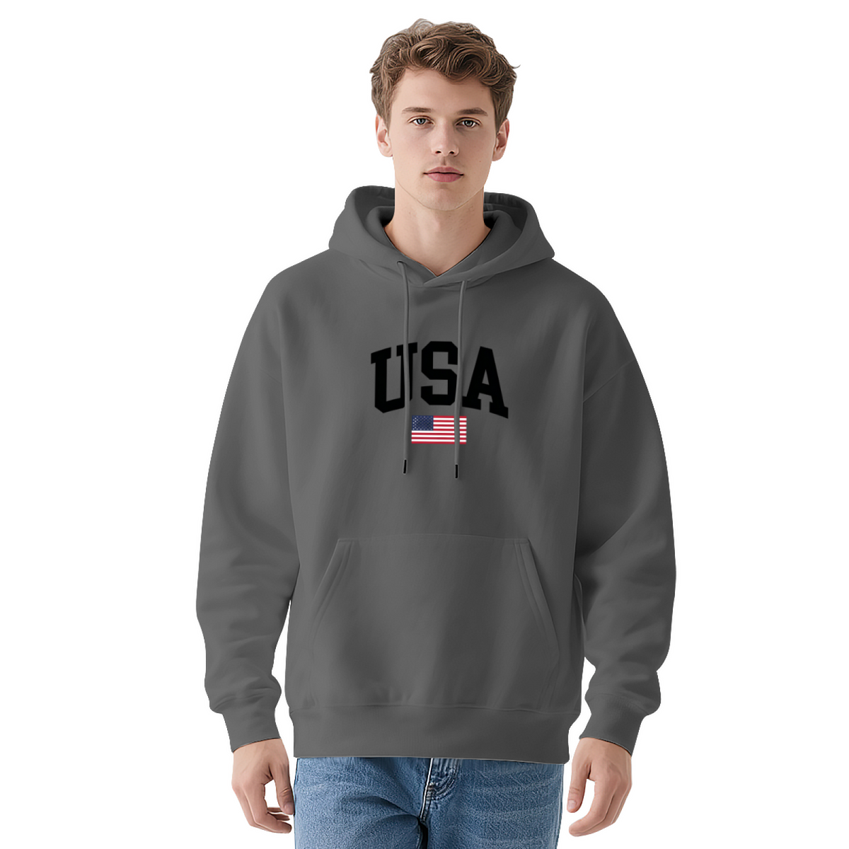 Retro USA Flag Varsity Letter Print Casual Hoodie For Men
