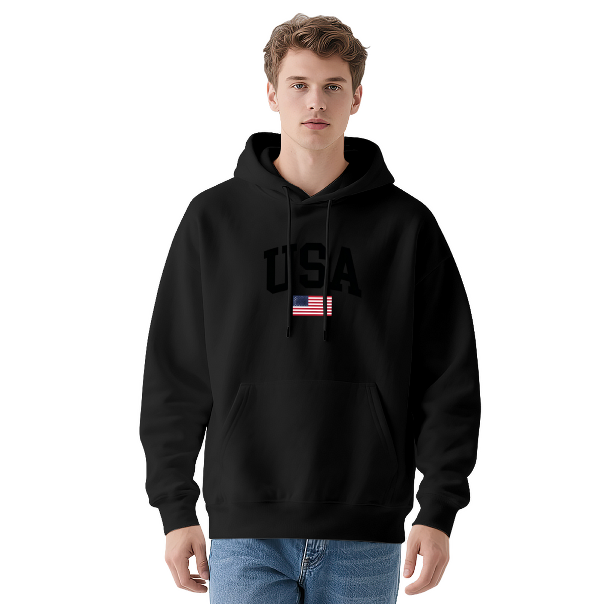 Retro USA Flag Varsity Letter Print Casual Hoodie For Men
