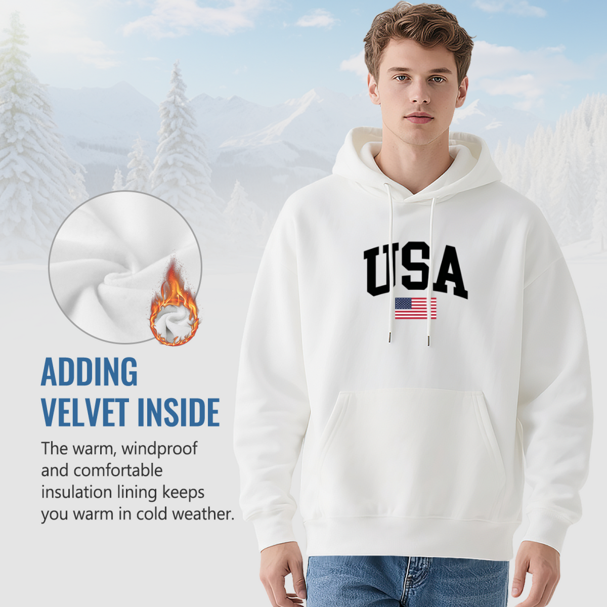 Retro USA Flag Varsity Letter Print Casual Hoodie For Men