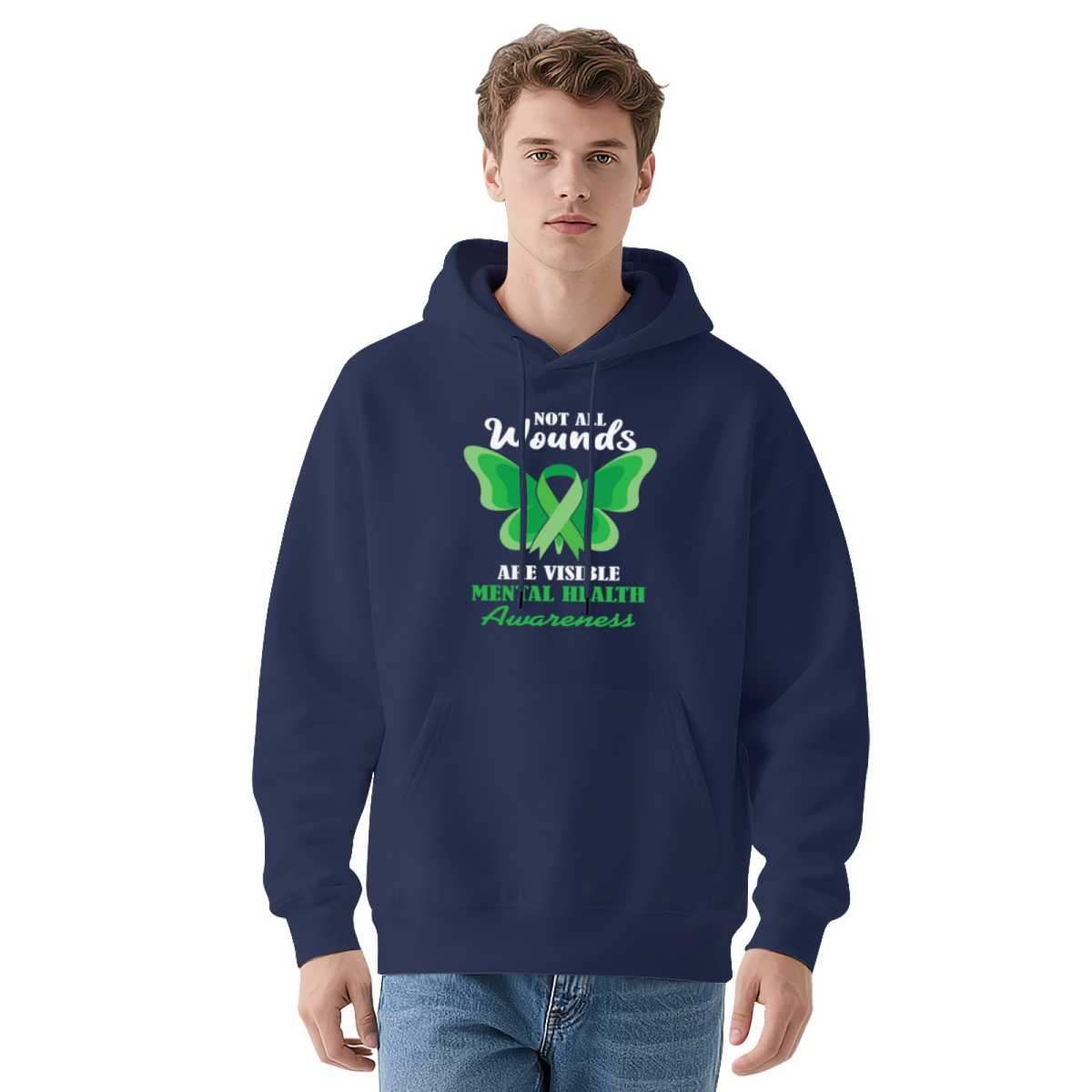 Green Ribbon Mental Health Awareness Unisex Hoodie, Gentle Comfort