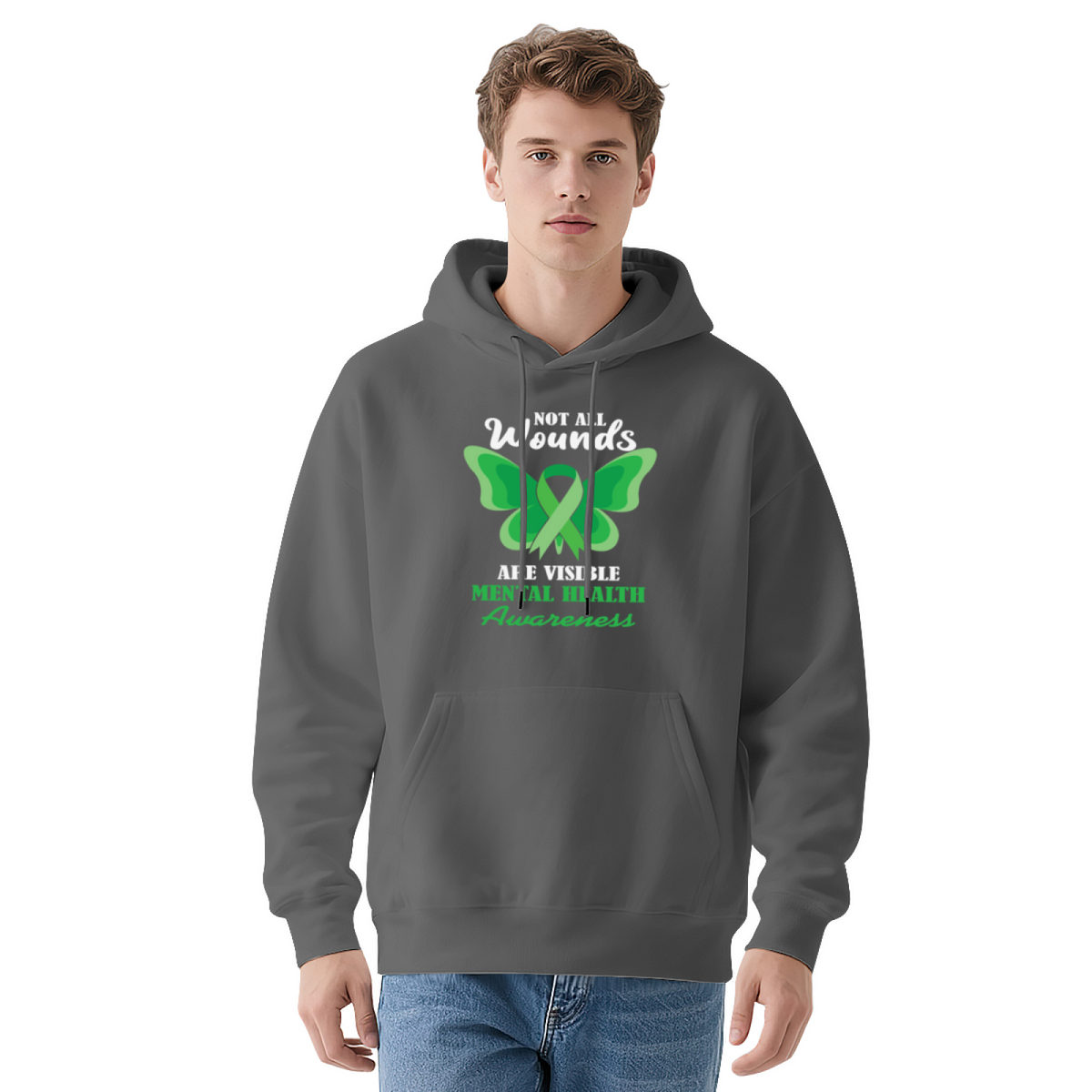 Green Ribbon Mental Health Awareness Unisex Hoodie, Gentle Comfort