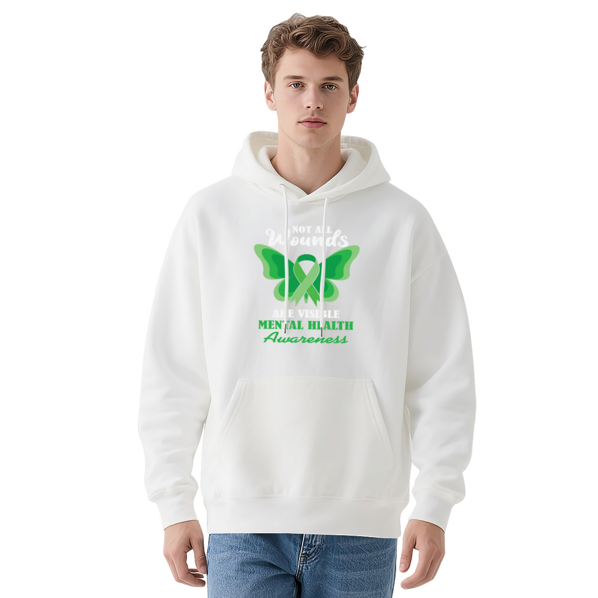 Green Ribbon Mental Health Awareness Unisex Hoodie, Gentle Comfort