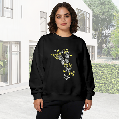 Grey?Yellow Contrast Butterflies Stylish Crewneck Sweatshirt