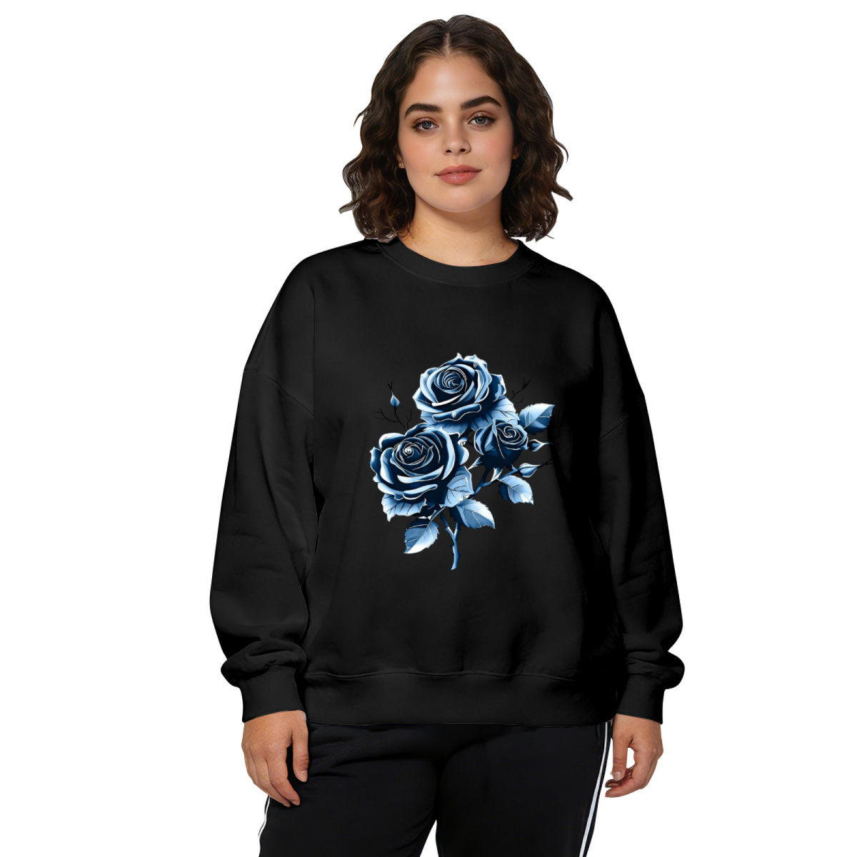 Cool Moody Blue Rose Aesthetic Print Crewneck Sweatshirt
