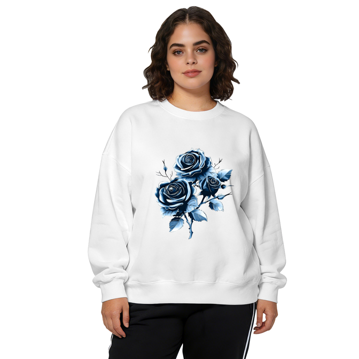 Cool Moody Blue Rose Aesthetic Print Crewneck Sweatshirt