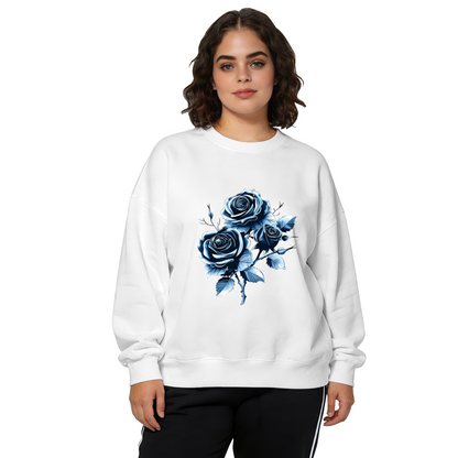 Cool Moody Blue Rose Aesthetic Print Crewneck Sweatshirt