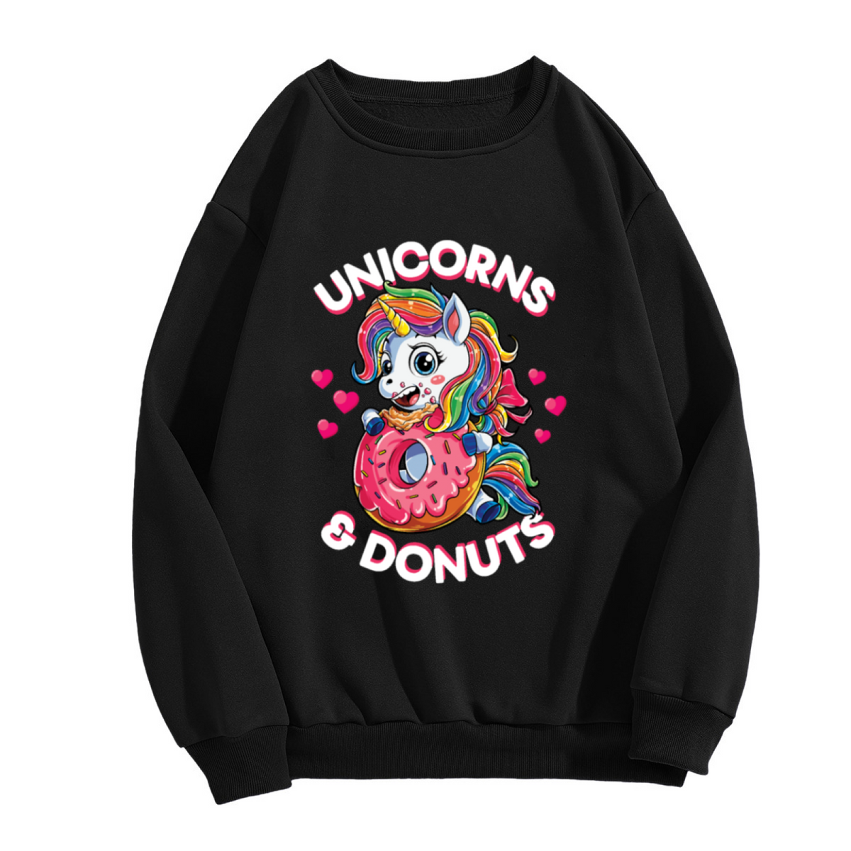 Cute Unicorn Donut Rainbow Heart Cartoon Crewneck Sweatshirt