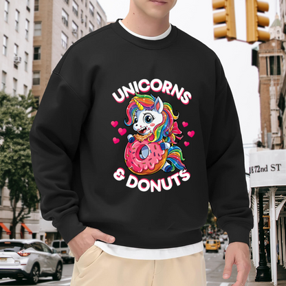 Cute Unicorn Donut Rainbow Heart Cartoon Crewneck Sweatshirt