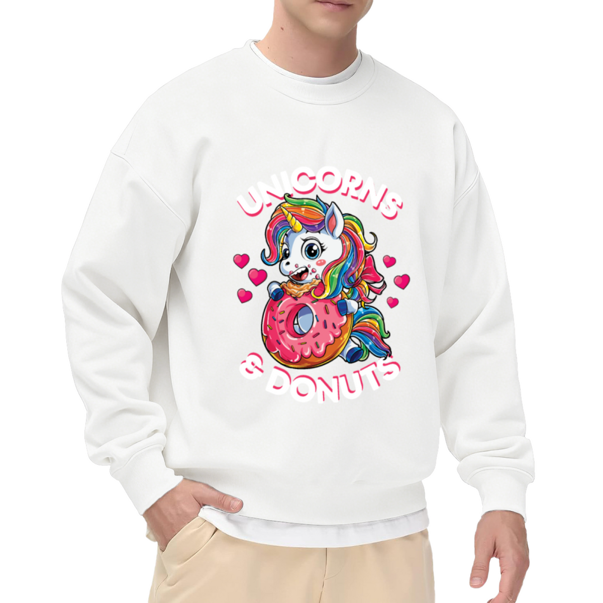 Cute Unicorn Donut Rainbow Heart Cartoon Crewneck Sweatshirt