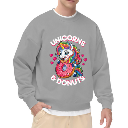 Cute Unicorn Donut Rainbow Heart Cartoon Crewneck Sweatshirt