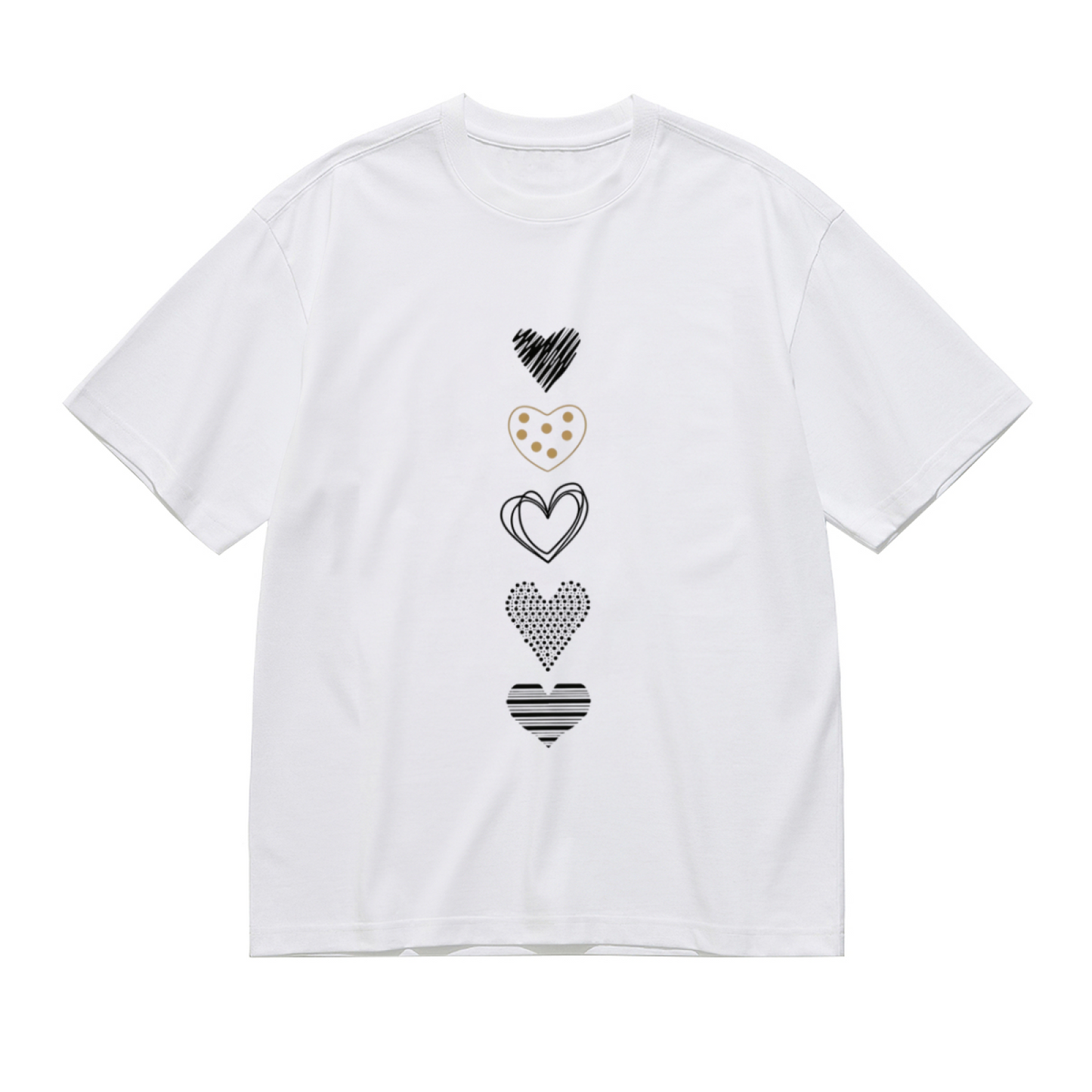 Minimal Mixed Pattern Vertical Hearts White Tee