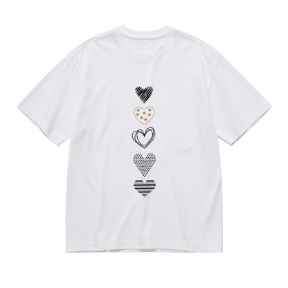 Minimal Mixed Pattern Vertical Hearts White Tee
