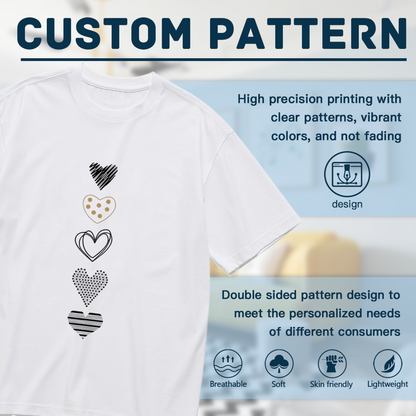 Minimal Mixed Pattern Vertical Hearts White Tee