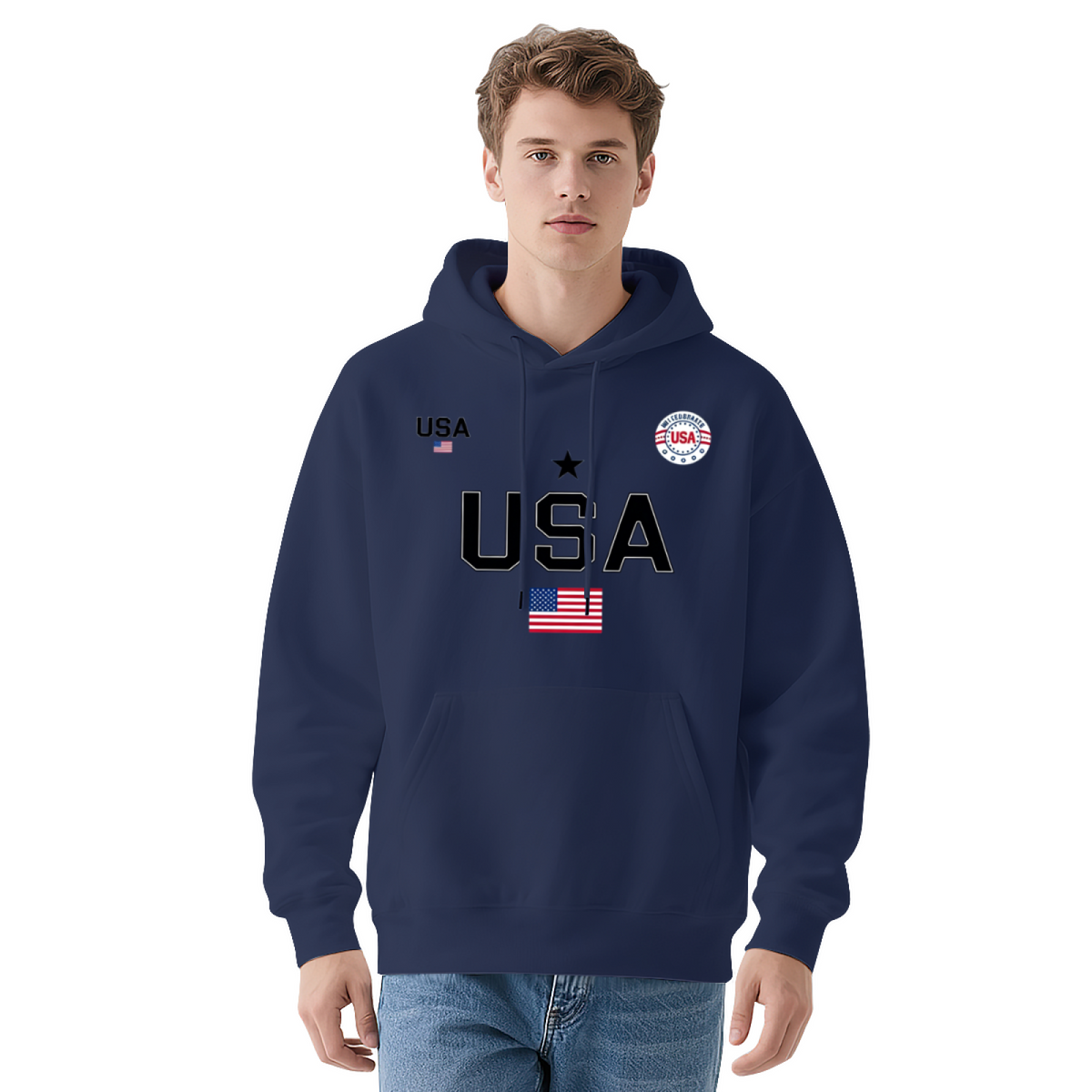 Patriotic USA Flag & Badge Decor Casual Hoodie