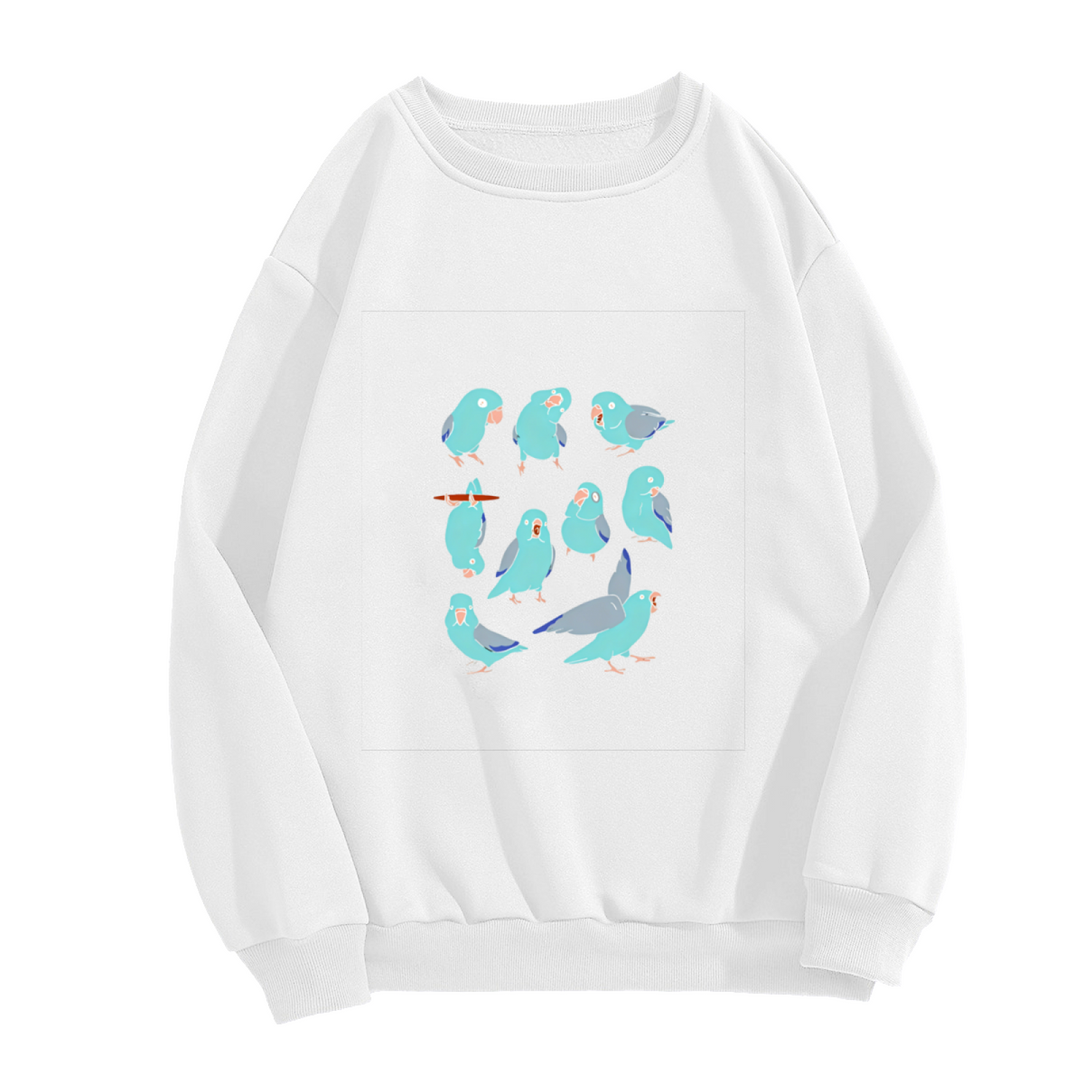 Cute Blue Parrot Cartoon Collection Crewneck Sweatshirt