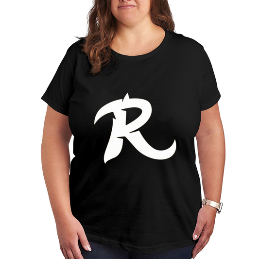Edgy Tribal Stylized Letter R Monogram Minimal Black Graphic T-Shirt