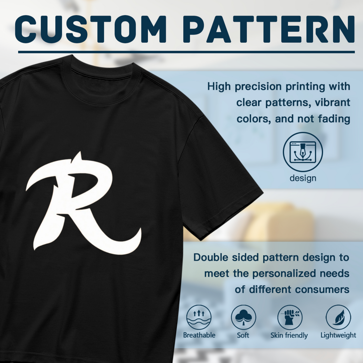 Edgy Tribal Stylized Letter R Monogram Minimal Black Graphic T-Shirt