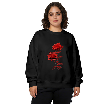 Elegant Lace?Style Red Rose Floral Crewneck Sweatshirt