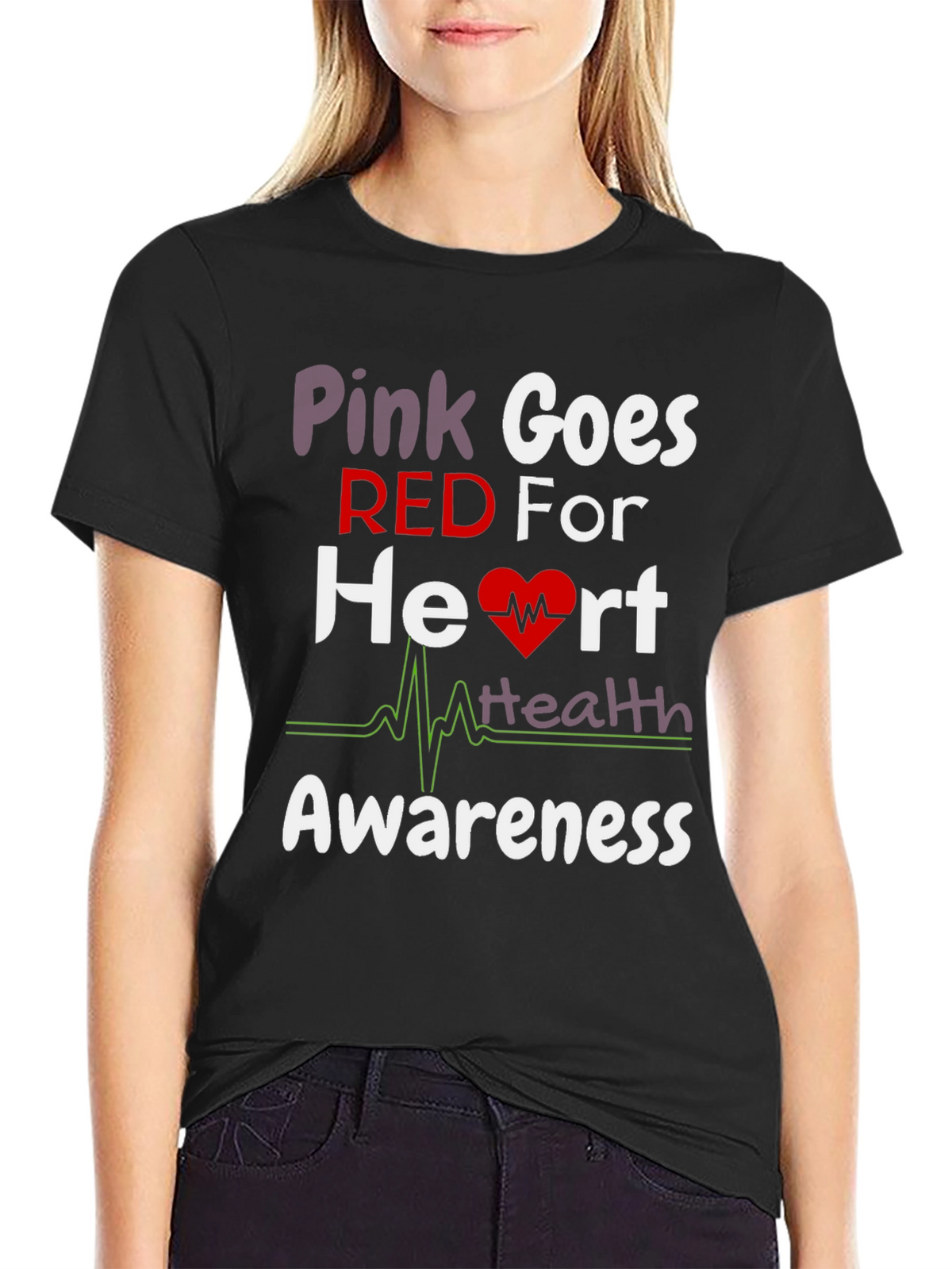 Pink Goes Red Heart Health Awareness T-Shirt