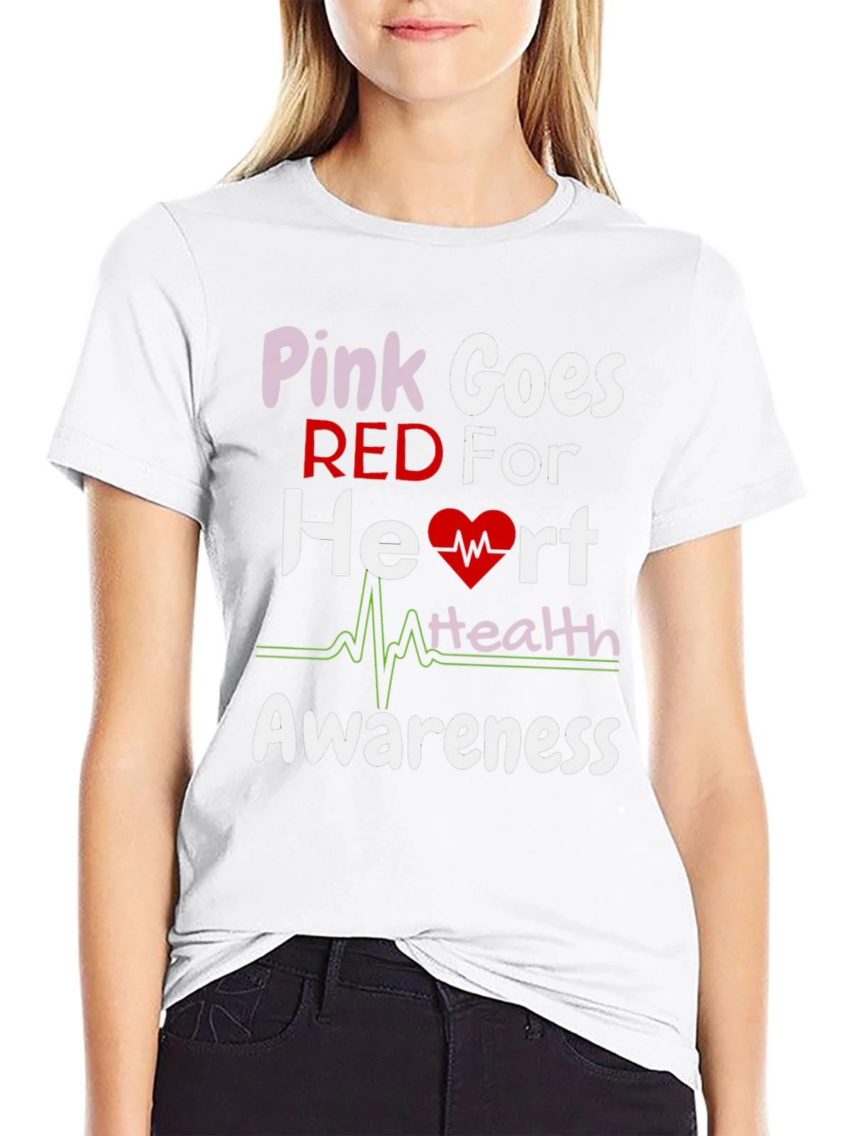 Pink Goes Red Heart Health Awareness T-Shirt