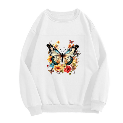 Boho Vintage Big Butterfly With Mixed Blooms Crewneck Sweatshirt