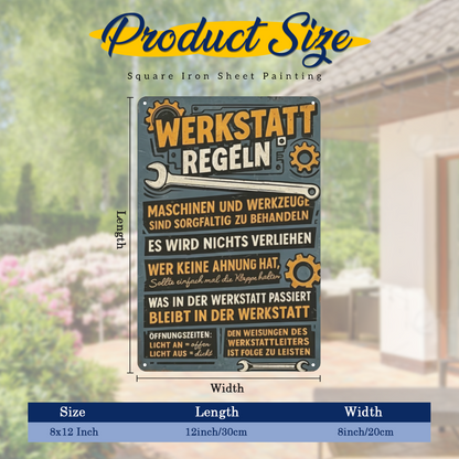Garage Workshop Rules German Quote Retro Metal Tin Sign Man Cave Wall Decor