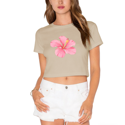 Tropical Hibiscus Flower Hot Pink Crop Top ¨C Summer Vacation Hawaiian Cute Women Tee