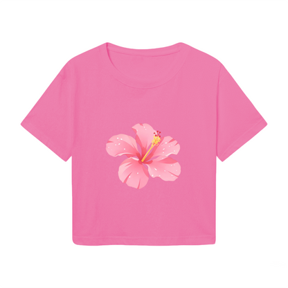 Tropical Hibiscus Flower Hot Pink Crop Top ¨C Summer Vacation Hawaiian Cute Women Tee