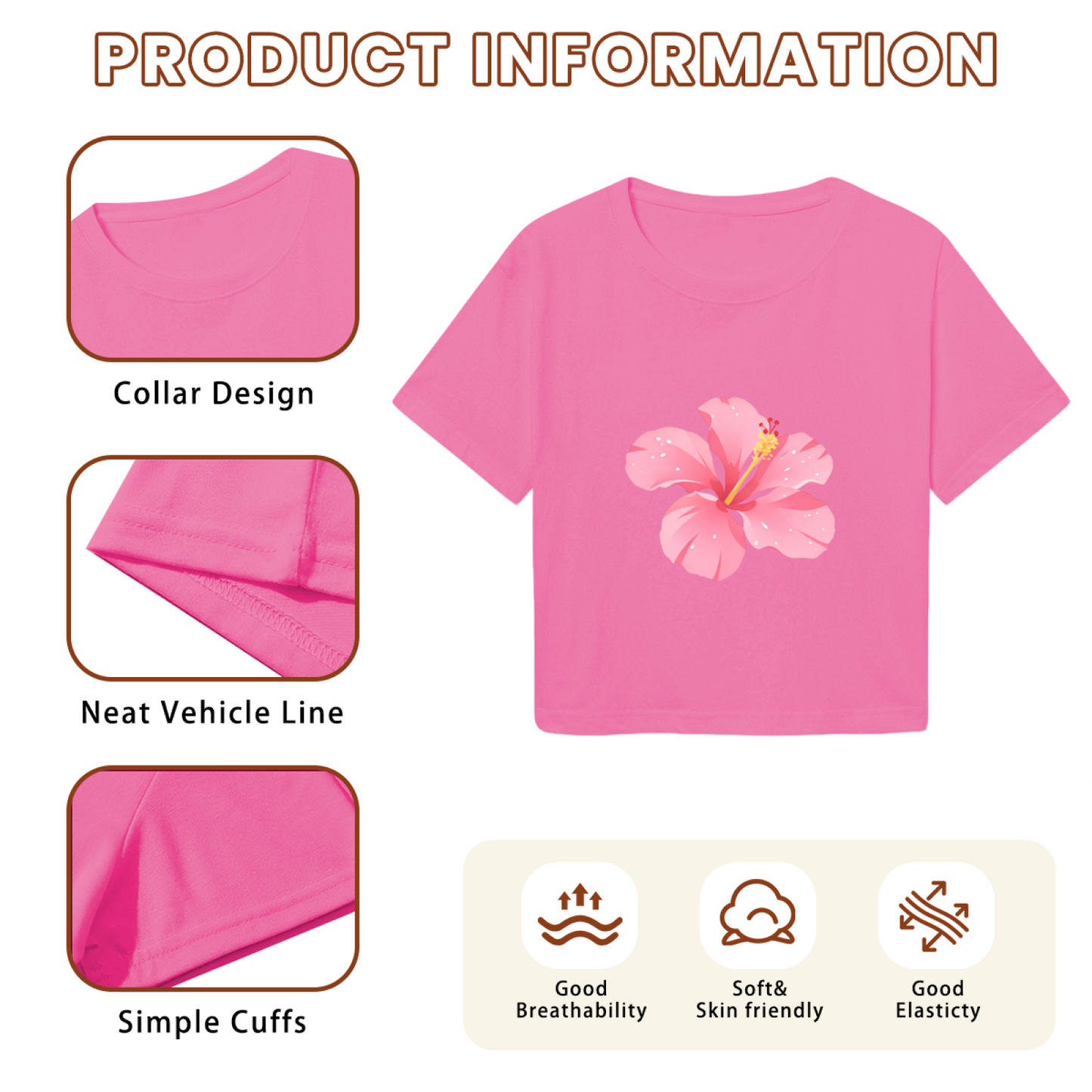 Tropical Hibiscus Flower Hot Pink Crop Top ¨C Summer Vacation Hawaiian Cute Women Tee