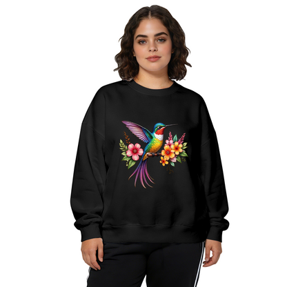 Colorful Hummingbird & Tropical Blooms Art Crewneck Sweatshirt