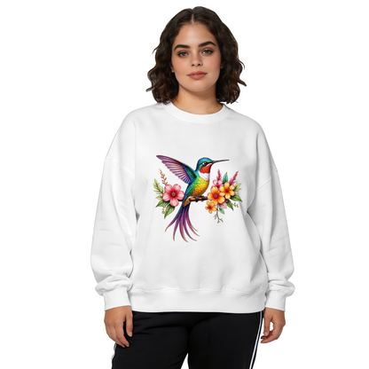 Colorful Hummingbird & Tropical Blooms Art Crewneck Sweatshirt