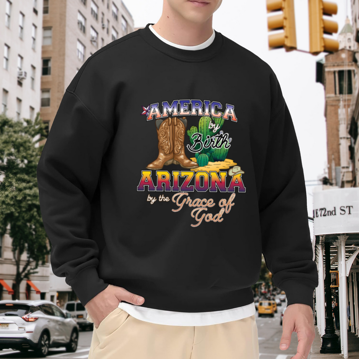 America By Birth Arizona By The Grace Of God Western Cowboy Crewneck Sweatshirt