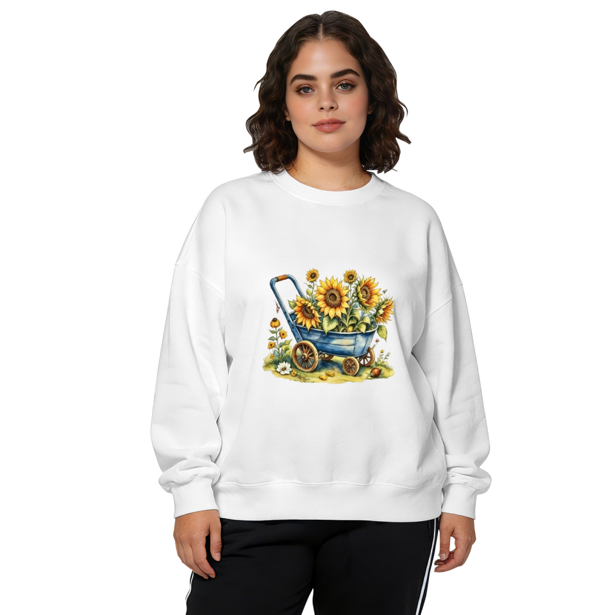 Vintage Wagon Full Of Sunny Sunflowers Cottagecore Crewneck Sweatshirt